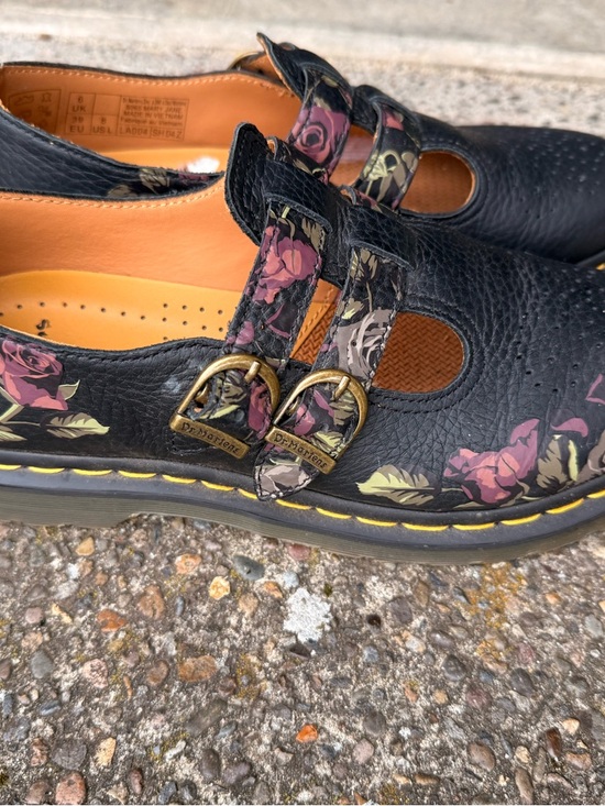 Dr. Martens Shoes - Dr. Martens Black Floral Mary Jane Flats with Double Buckle